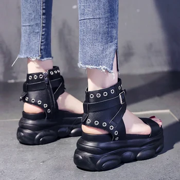 

9cm Platform Shoes Women Sandals Wedge Heels Shoes Height Increaming Women Buckle Thick Soled Beach Sandals Woman Sandal