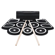 Портативный рулон Электронный USB MIDI барабанный набор наборы 9 подушек Встроенные колонки педали для ног барабанные палочки USB кабель для практики