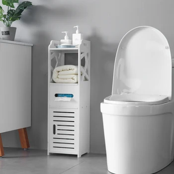 

Multifunctional 3-tier Bathroom Storage Cabinet with 2 Doors 23*23*80CM For Bathroom White US Stock