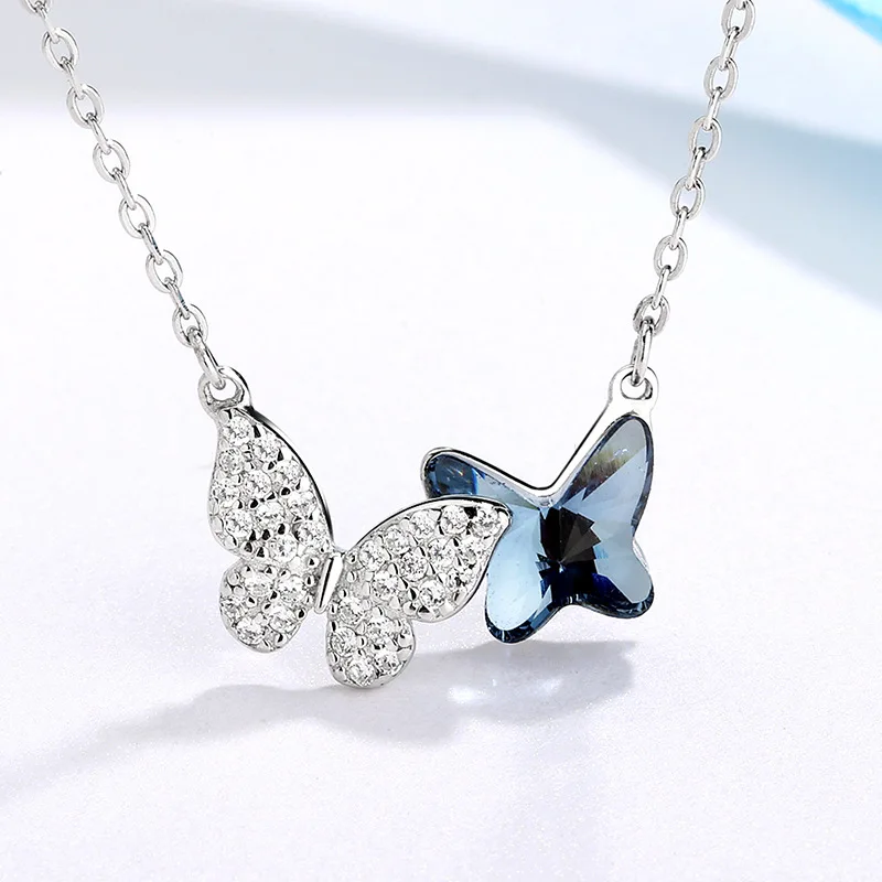 Blue Stone Butterfly Necklace CZ Pendant Choker Chain Unique Charms Best Friends Gift Minimalist Jewelry | Украшения и аксессуары