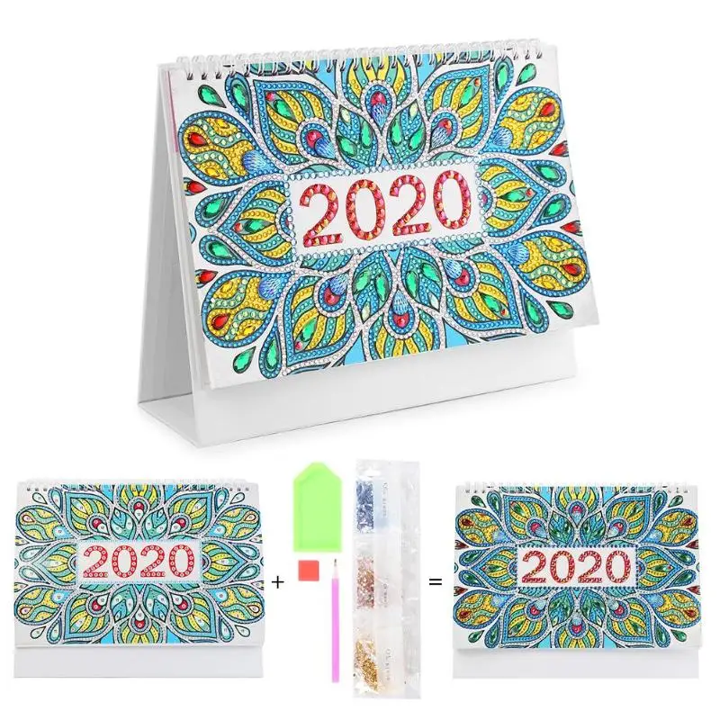 

DIY Mandala Special Shape Diamond Painting 2020 New Year Diamond Embroidery Mini Desk Calendar Christmas Gift