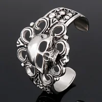 Punk Gothic Stainless Steel Huge Hyperbole Heavy Ghost Head Bangle Men Biker Rock Model Show Bracelets 1