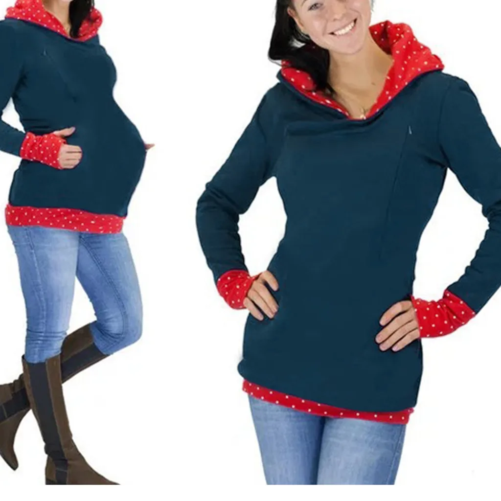 TELOTUNY кормящих толстовка с капюшоном для женщин с длинным рукавом рубашка для грудного кормления зима для кормления для беременных Одежда Плюс Размер 823