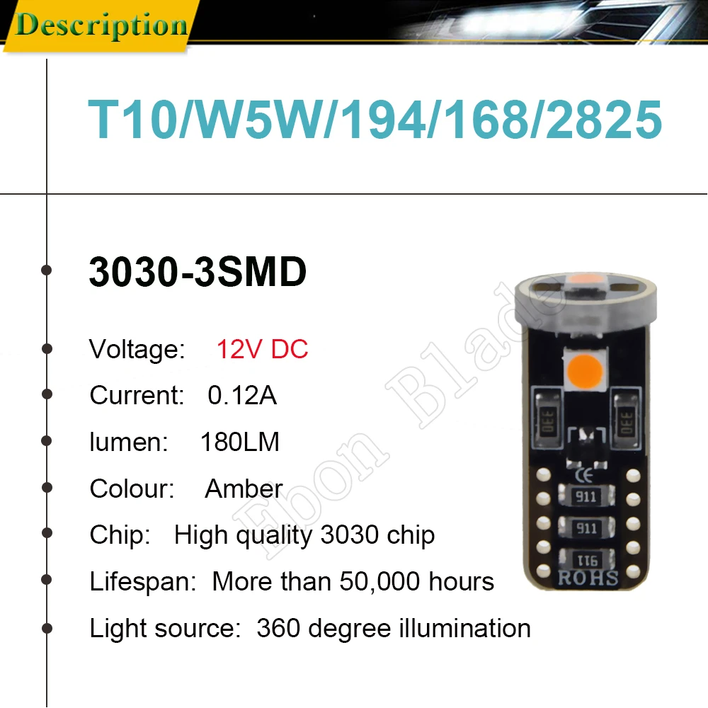 2x ڵ  T10 LED ȣ  W5W 3030 SMD ڵ ڵ ׸   Ʈũ ȣ  ڹ ο  12V