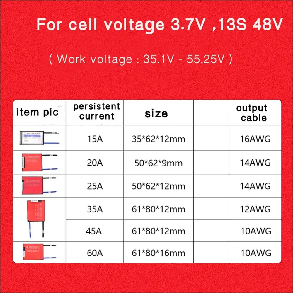 13S 48V 15A 20A 30A 40A 50A 60A литий-полимерный аккумулятор Защитная плата BMS Водонепроницаемая Защитная плата с балансом