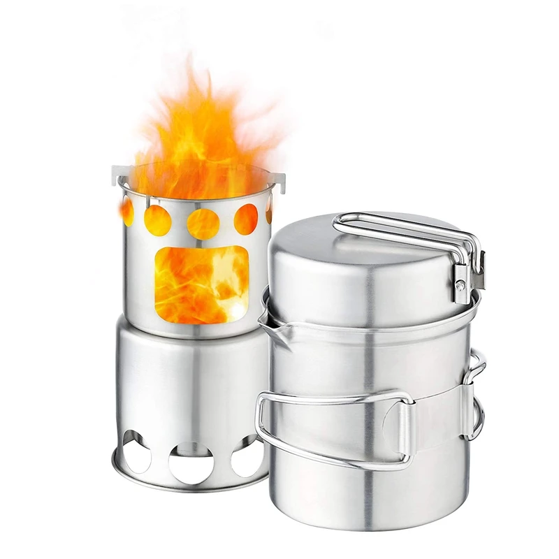 

304 Stainless Steel Camping Cookware Set , Complete Lightweight Outdoor Camping Hiking Backpacking Cooking Picnic Cookware Mess