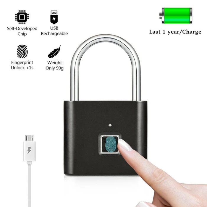 New Portable Waterproof Fingerprint Smart Lock Keyless Padlock for Door Box Bag USB Charging Lock K888