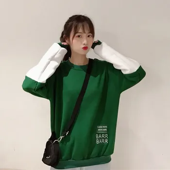 

Autumn Preppy Style Round Neck Long-sleeved Thicken Coats Fashion Letter Print Women's Patchwork Sweatshirts XXL