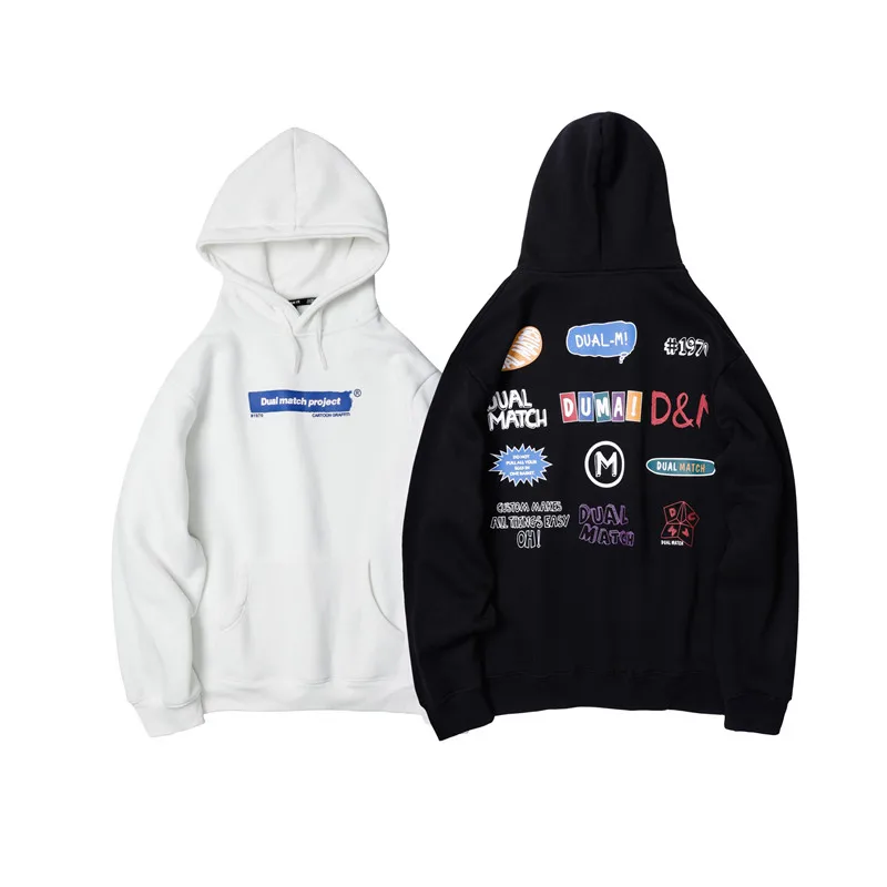 

CAIBGOT Winter Men's Plus Fleece Hoodie Multi-pattern Printing American Hip Hop High Street Couple Casual Top