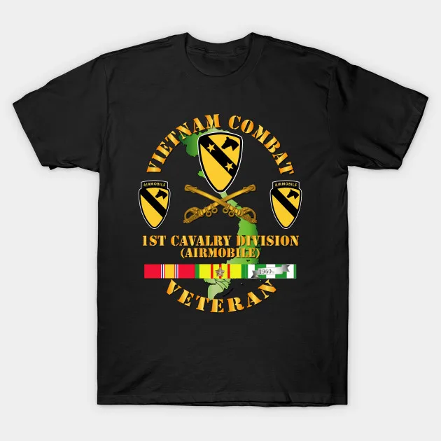 Мужская футболка Вьетнама боевой Ветеран w 1st Cav DUI Футболка женская | одежда