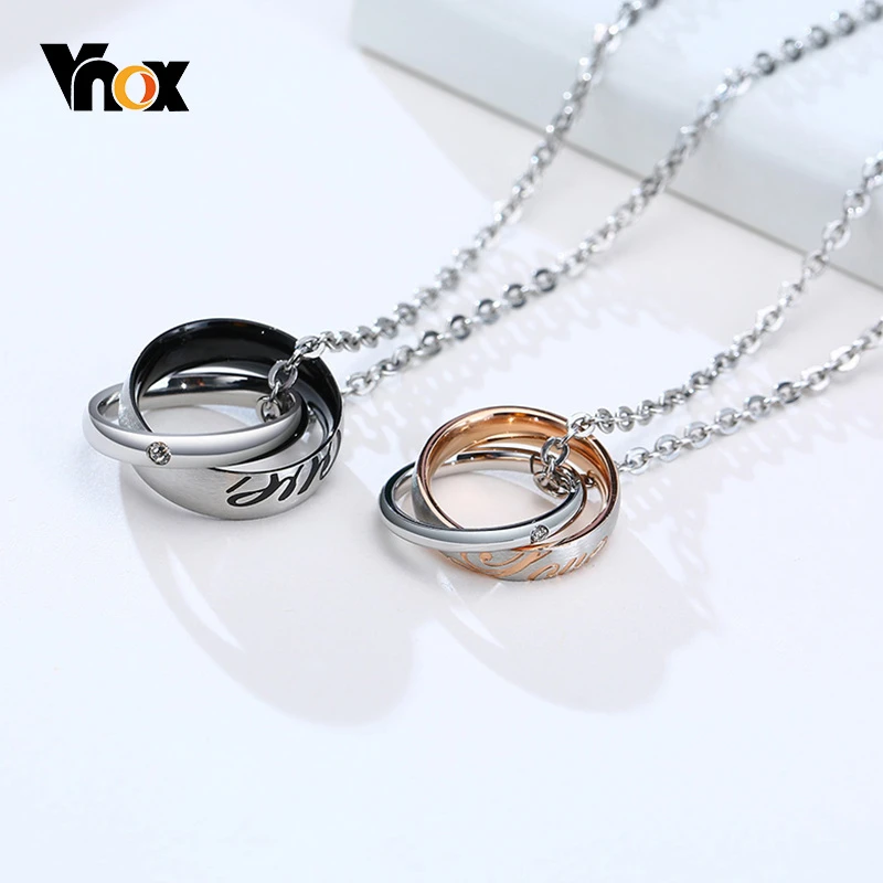 Vnox con colgante doble redondo Love para mujer y hombre, Collar de compromiso de boda de pareja de acero inoxidable, regalo|Collares colgantes| - AliExpress