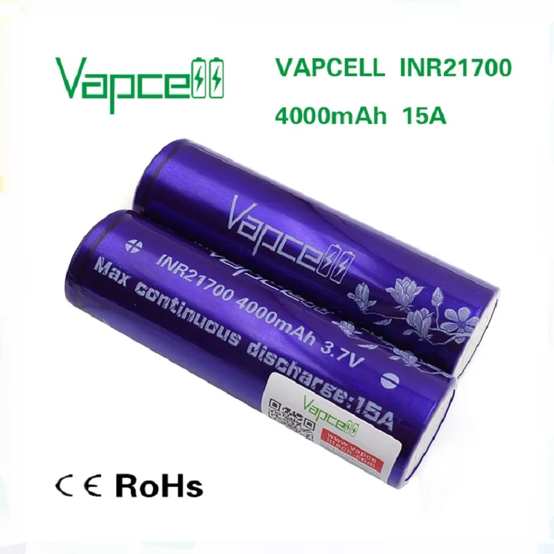 Vapcell 21700 4000mah 15A 3,7 V высокодренажная литий-ионная аккумуляторная батарея E-cigs power литиевая батарея 1 доллар купон