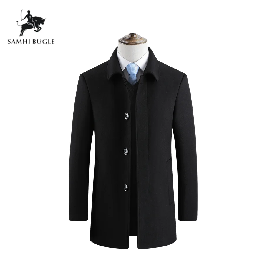 Black No Fur collar Casaco Masculino Abrigo зимнее пальто для мужчин, шерстяные пальто, утолщенное шерстяное пальто для мужчин, теплое пальто с меховым воротником, мужские шерстяные зимние пальто, jacke - Цвет: Black No Fur collar