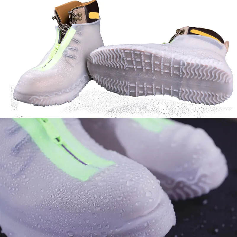 Shoe Covers New Waterproof Shoe Covers Men Reusable Silicone Shoe Cover Zipper Unisex Rubber Covers Women Washable