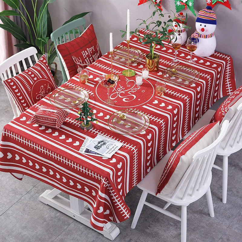 

Christmas Decoration Red Tablecloth TV Cabinet Tea Table Waterproof Rectangular Table Cloth Cover New Year Christmas Home Decor