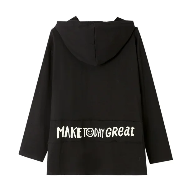 Vefadisa Plus Size Letter Print Women T-shirt 2020 Autumn Hooded Long Sleeve T-shirt Casual Pullover Women T-shirt QYF3716