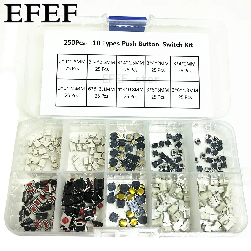 Высококачественные Тактильные кнопочный сенсорный переключатель 250 шт. 10 типов