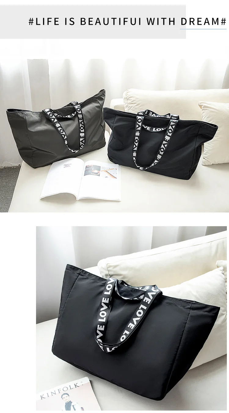 Большие сумки Ougger, высокое качество, сумки на плечо, осенние черные нейлоновые сумки в японском и корейском стиле, вместительные сумки с буквами для деловой поездки