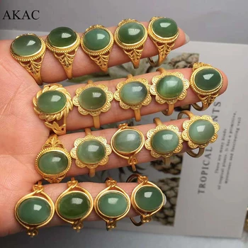 

AKAC natural Russian jade ancient silver adjustable ring for men factory wholesale send randomly