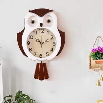 

Cute Owl Wall Clock Living Room Creative Fashion Quartz Clock Cartoon Wooden Animal Bedroom Mute Pendulum Clock Home Decor