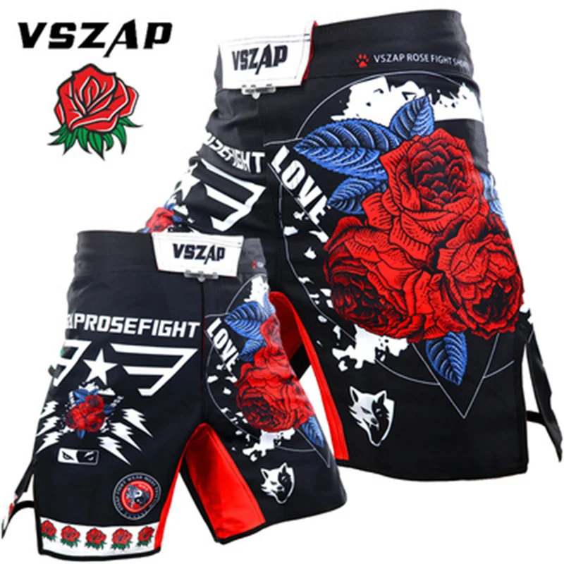 

VSZAP Men Rose MMA Shorts Kick Boxing Muay Thai Shorts Trunks BJJ Training Fitness Shorts Sanda Boxe Fight Wear Grappling Pants