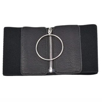 

Silver large ring decoration imitation leather ladies waist loose waist belt girdle