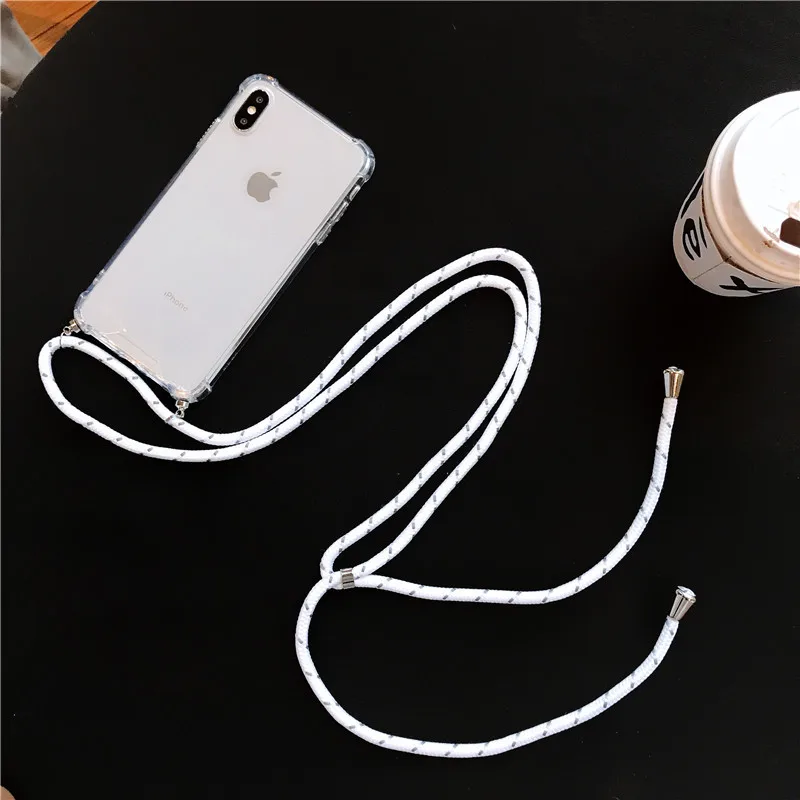 Moskado прозрачный противоударный чехол для iphone 11 Pro Max XS XR X 6 6S 7 8 Plus с ожерелье-шнурок с кулоном на ремешке