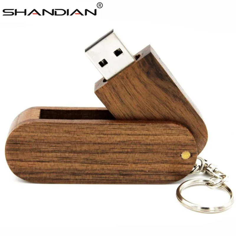 SHANDIAN-unidad flash usb giratoria de madera, pendrive de regalo, 16GB 32GB 64GB, 1 Uds., logo gratis