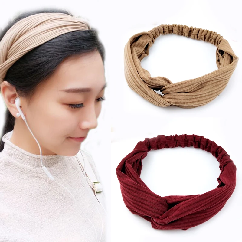 

Women Spring Autumn Suede Headband Hair Accessories Soft Solid Girls Hairband Vintage Cross Knot Elastic Hair Bands