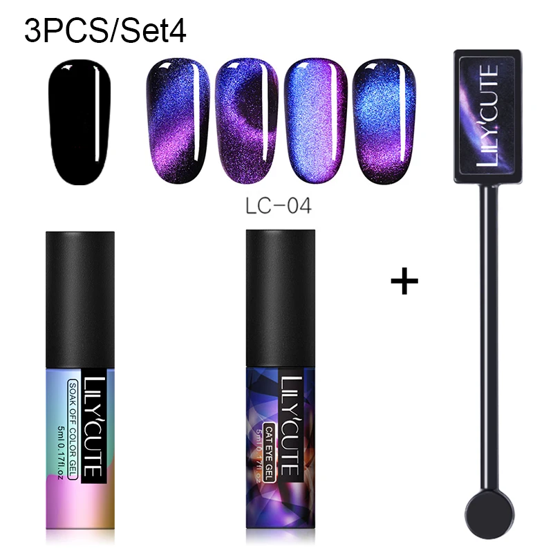 3 PCS 4 LILYCUTE, 5 мл, 9D, Auroras, магнитный гель кошачий глаз, набор, долговечный Блестящий лазер для ногтей, художественный Гель-лак для ногтей, впитывающий УФ-Гель-лак - Цвет: 3 PCS 4