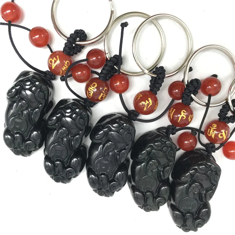 Natural quartz crystal black obsidian brave troops Keychain fashion personality healing stones for gifts