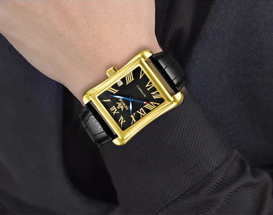 Лидирующий бренд класса люкс SEWOR прямоугольные мужские часы автоматические механические часы римский дисплей антикварные часы Relogio наручные часы