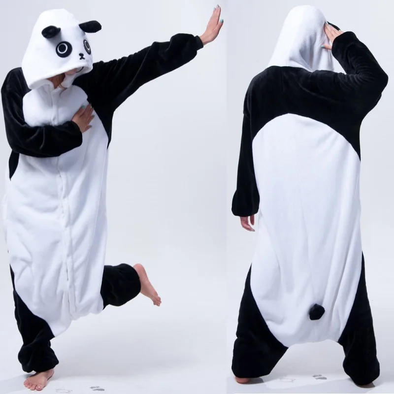 Фланелевые теплые кигуруми с длинными рукавами с капюшоном кунг-фу Панда комбинезон для взрослых мужчин и женщин панда Пижама комбинезон