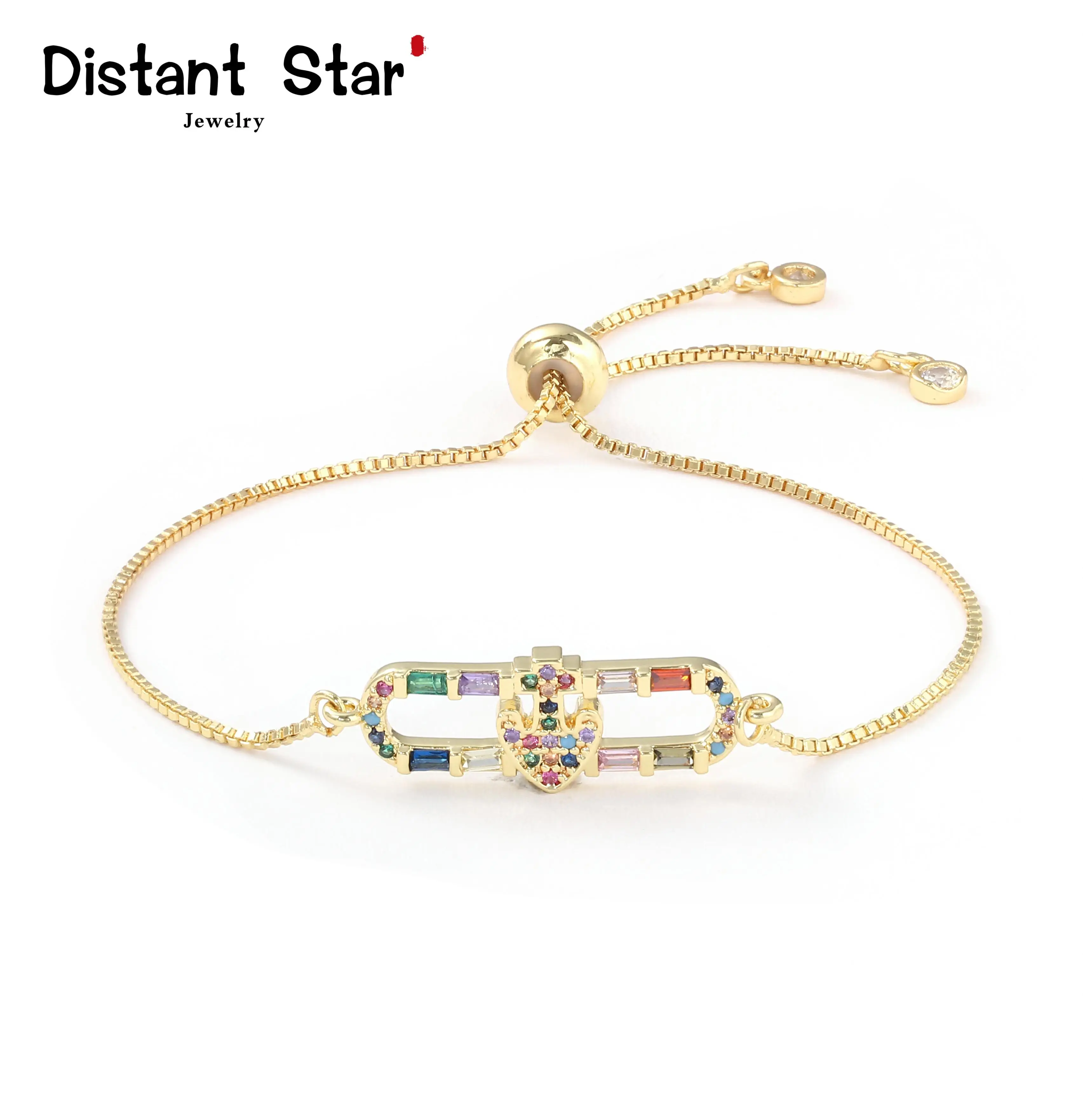 Женский браслет с радужными стрелками на запястье регулируемой цепочкой из