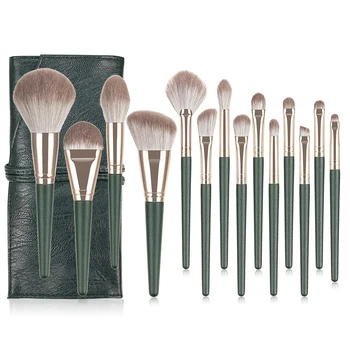 

14pcs Makeup Brushes Set Green Large Loose Powder Brush Eye Shadow Blush Contour Brush Foundation Cosmetic Beauty Tool With Bag