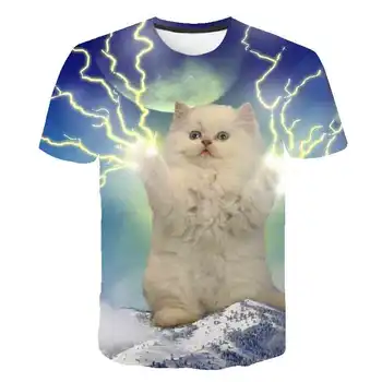

Boy cute cat lift claw print clothes girl 3D fun T-shirt clothing children 2020 summer clothing children Tees baby T-shirt