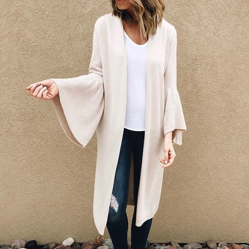 

Women Autumn Winter Long Sweater Cardigan Coat Casual Long Flare Sleeve Knitted Overcoat Outwear Ladies Female Coats