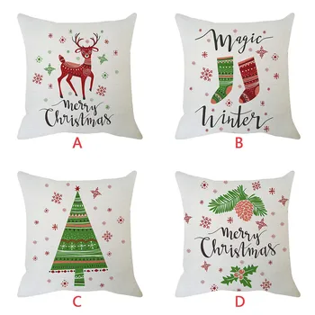 

1PC Square Christmas Tree Socks Printed Sofa Decor Pillow Cotton Soft Linen Throw Pillow Case Cushion Home Living room Ornament