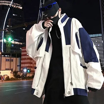 

EWQ / Tide Men's Clothes 2019 Autumn Winter New Loose Coat Men Women Hip-hop Work Clothes Patchwork Windbreaker Thickness 9Y396