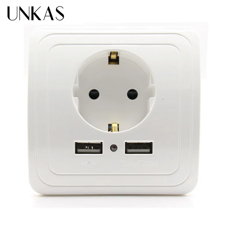 

UNKAS EU Plug Socket Power Outlet Panel Gold,Silver,Champagne Gold,Best Dual USB Port 2000mA Wall Charger Adapter