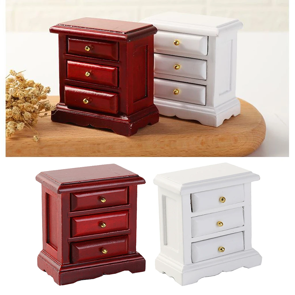 1:12 Dolls House Birch Wooden Miniature Bedside Table With Drawer Set