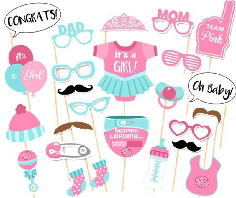 25Pcsset New Baby Shower Photo Booth Games Baby Shower Photobooth Props Its a Boy Girl Favors Party Decoration Supplies DE10 (2)