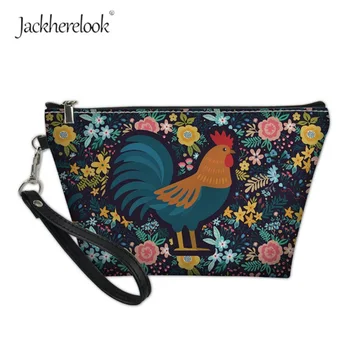 

Jackherelook Cool Rooster Prints Cosmetic Storage Bag Women's Leather Pouch Portable Travel Organizer Vanity Case Toiletry Totes
