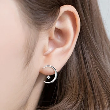 

Fashion small fresh curved moon zircon stars stud earrings 925 silver earrings female every day Jewellery