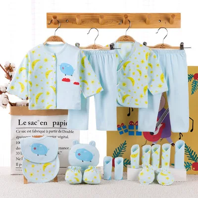 Комплект одежды из хлопка для новорожденных девочек, 18 шт., одежда для маленьких мальчиков и девочек костюм с рисунком для маленьких мальчиков шапка для младенца нагрудники