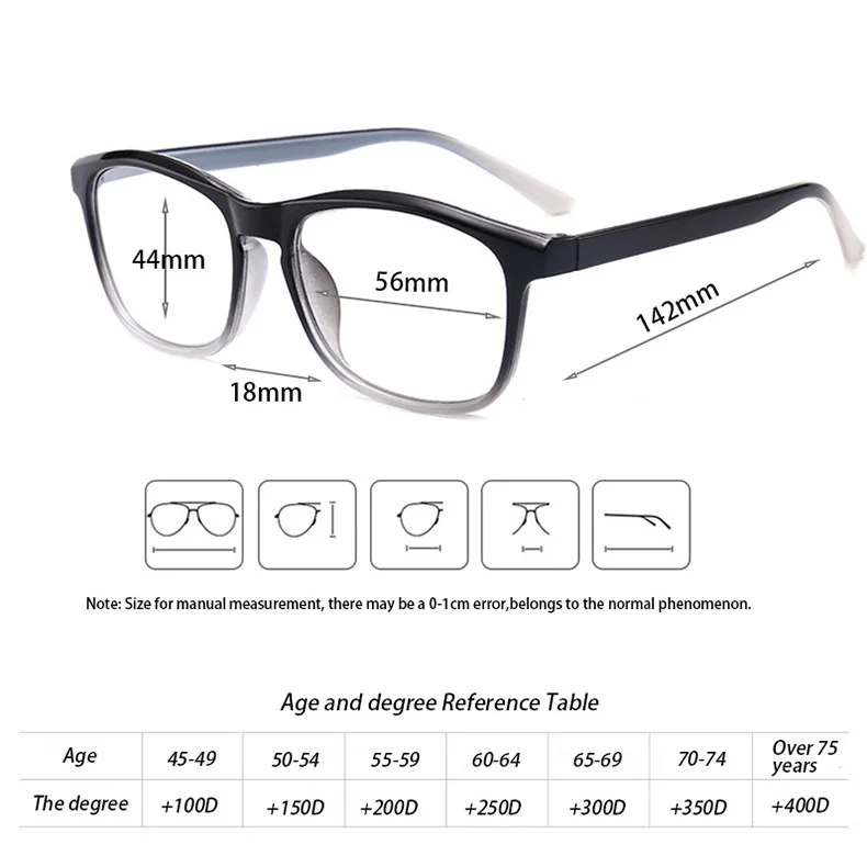 RBENN Мода Градиент Пластик Оправа очков для чтения Для женщин Для мужчин очки для чтения с диоптриями+ 0,75 1,25 1,75 2,75