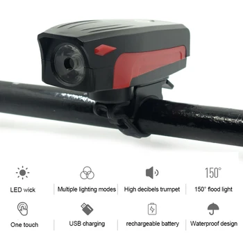 

USB Rechargeable Bicycle Front Light with Speaker 5 Modes XML T6 LED Bike Light MTB Headlight Horn Cycling Flashlight Lamp