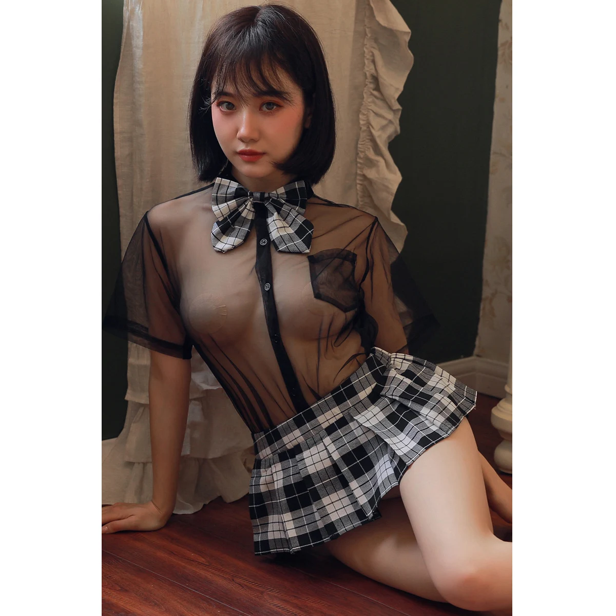 Cosplay Costumes Women Sexy School Uniform Japanese Style Student Suit Sheer Mesh Shirt Mini Pleated Skirts Exotic Lingerie |