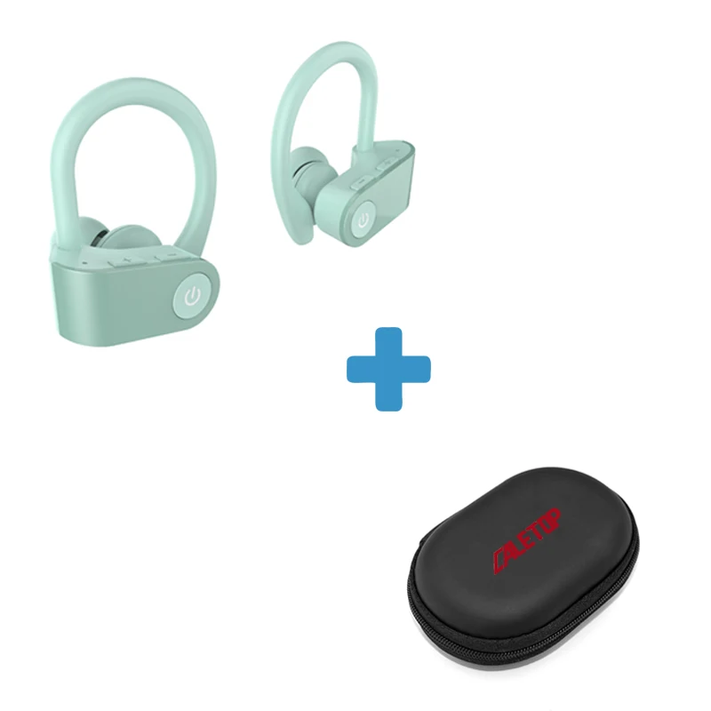 Green with Bag CALETOP TWS Bluetooth 5,0 Наушники Беспроводные спортивные наушники с ушным крюком 3D стерео спортивные гарнитуры с микрофоном наушники для iPhone - Цвет: Green with Bag