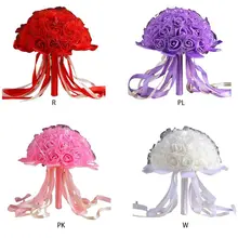 Искусственные розы точка сетки букет свадебное для невесты подружки невесты держа цветок с лентой ручкой церковные вечерние реквизит украшения